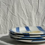 3 large Italian plates with blue stripes and lemons pattern