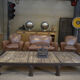 Table basse industrielle en métal et sapin 1950