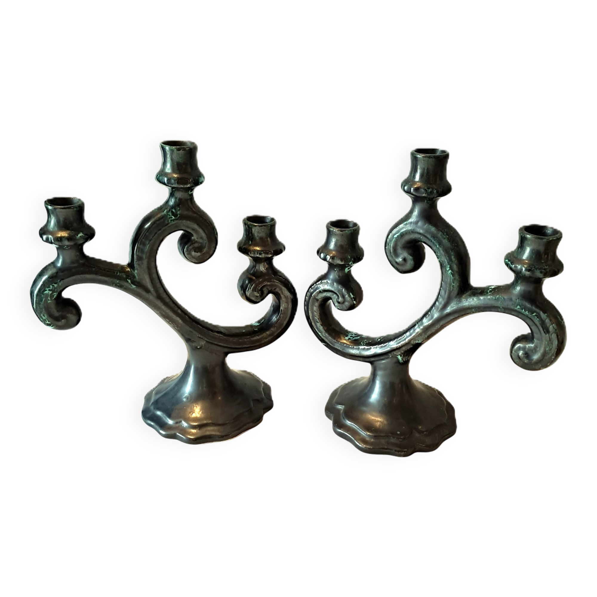 Pair of Large Vintage Ceramic Candelabras by Sars Potteries Maine