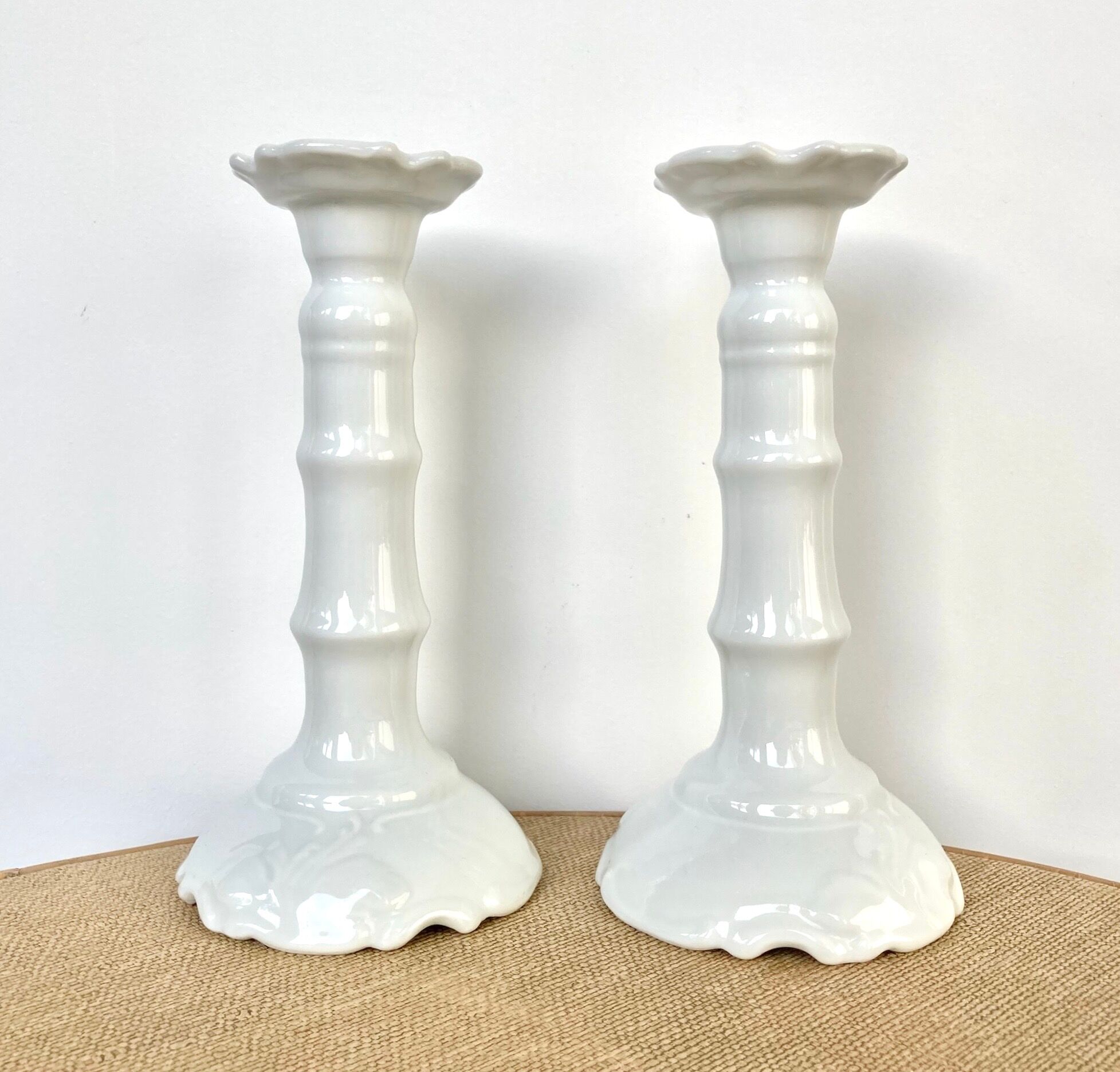 Pair of porcelain candle holders