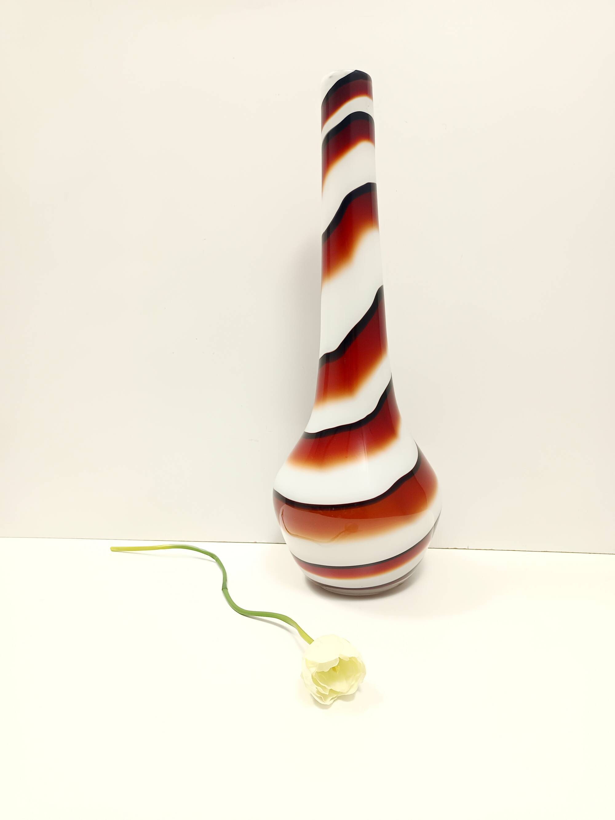 Large Red, Black and White Glass Vase attr. to Carlo Moretti