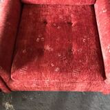 Set of 2 red Mid-Century fabric armchairs, 1960s — complete restoration