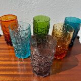 Large multicoloured glasses by Geoffrey Baxter from the 1960s.