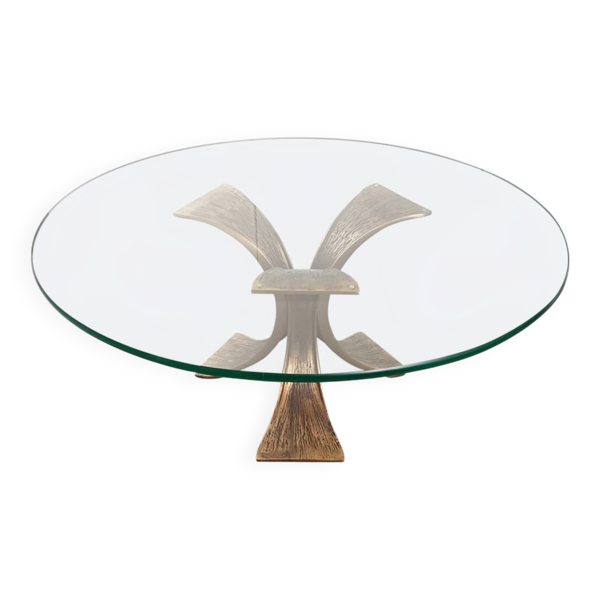Table basse brutaliste vintage en bronze 1960