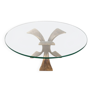 Table basse brutaliste vintage en bronze 1960