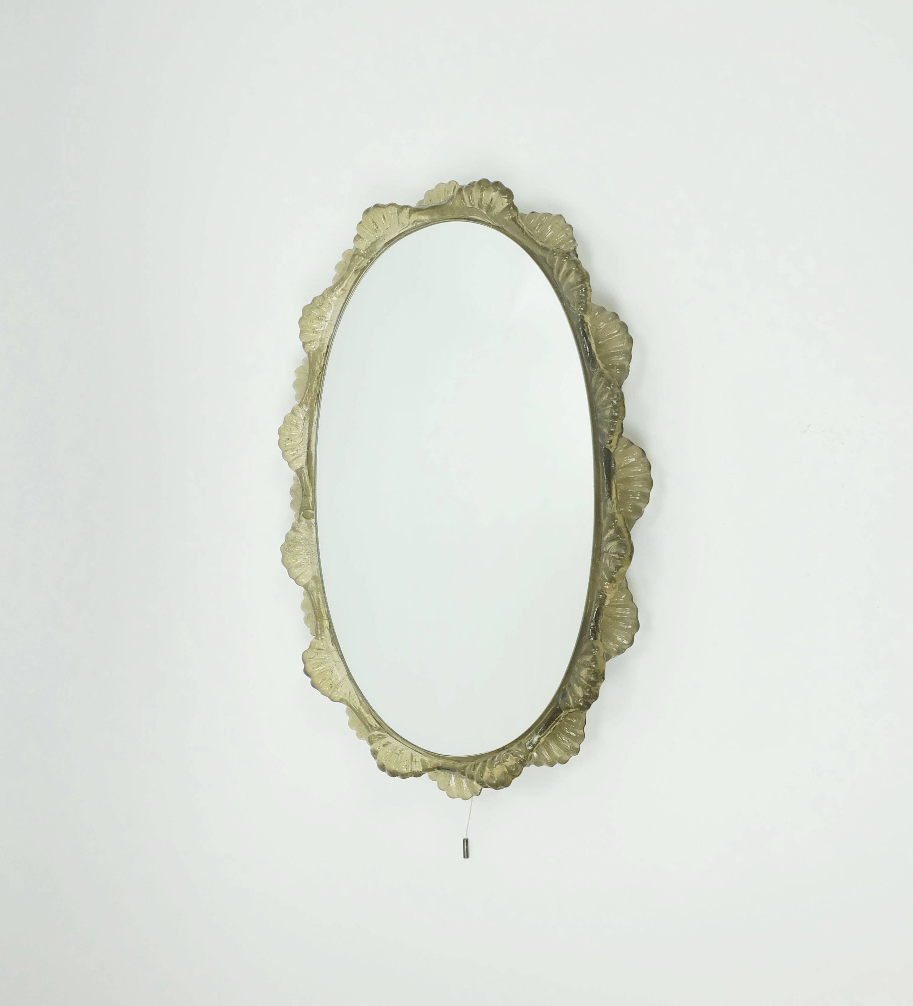 large back lit wall MIRROR acrylic frame ice glass decor 1960s 1970s