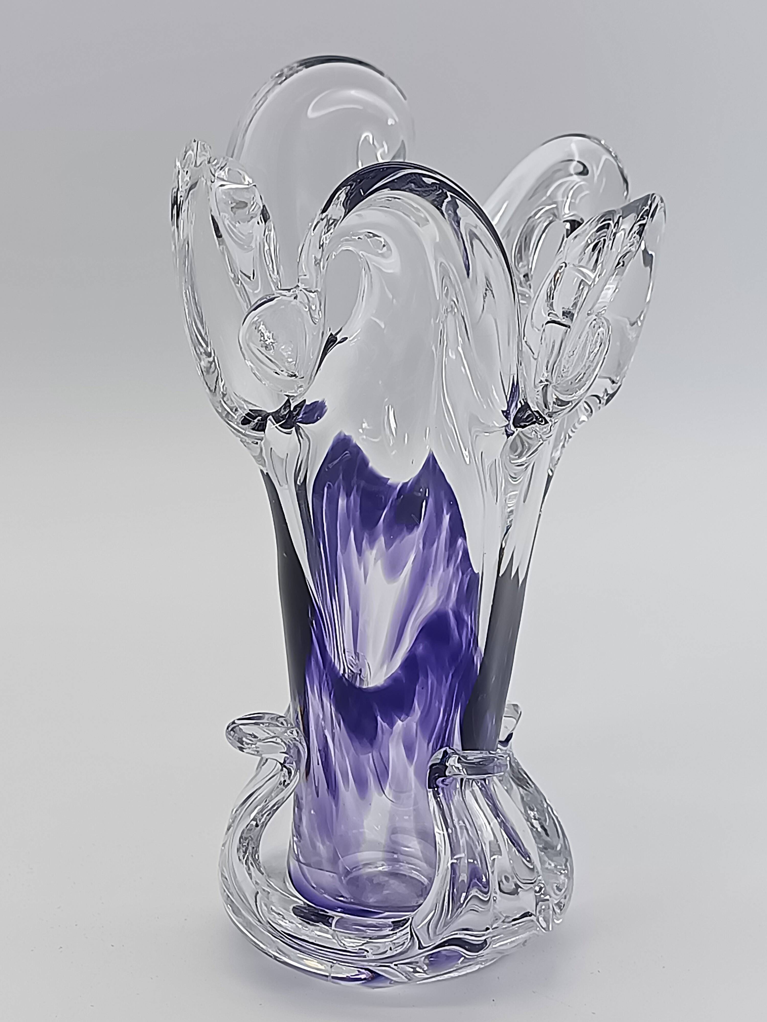 Vase Soliflore en Cristal d'Art – Michel Steiner Améthyste & Transparent