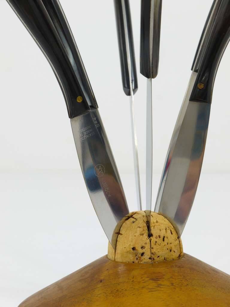 Carl Aubock II Knife Holder in Walnut with 6 Amboss Knives, Austria, 1950s