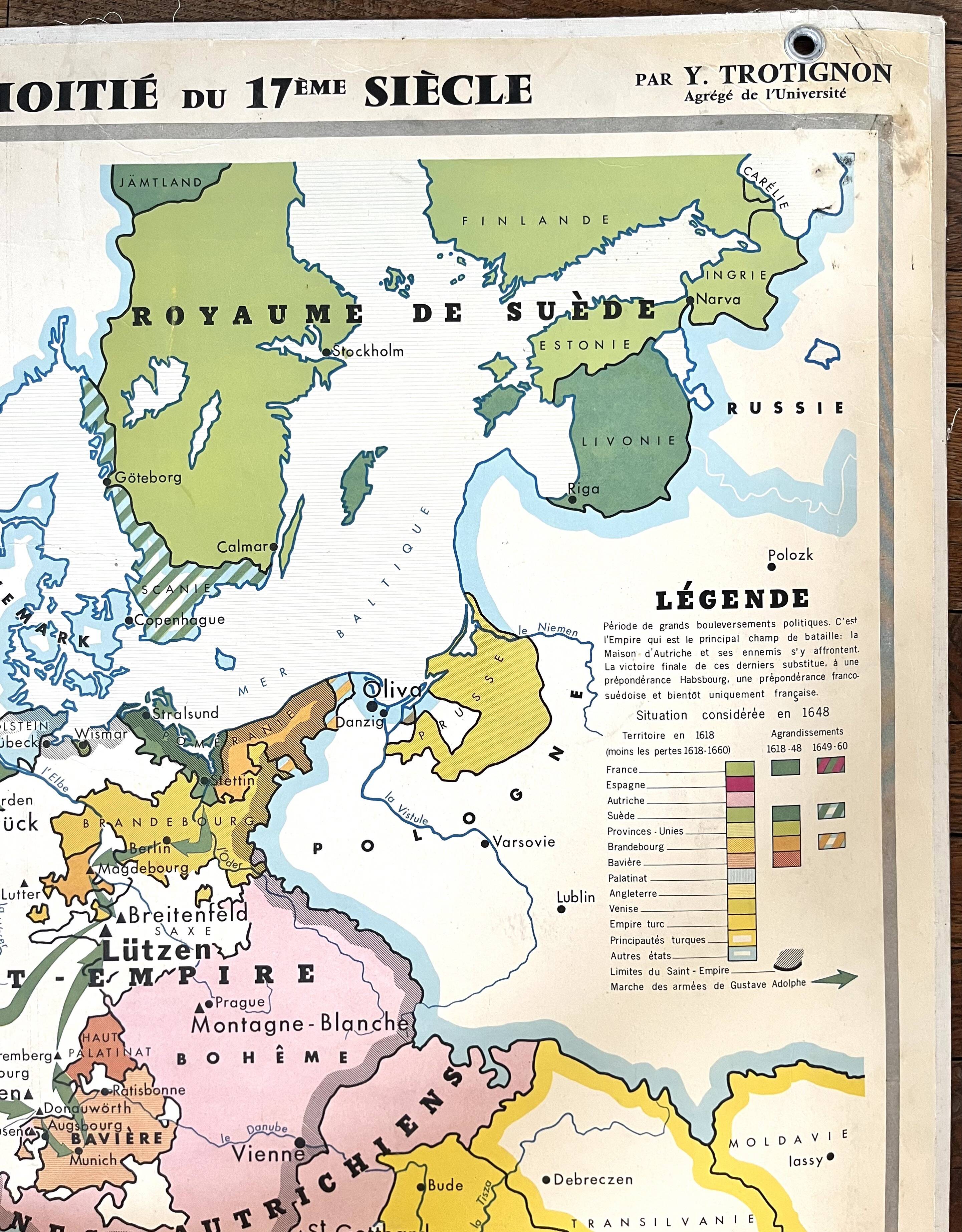 Old Hatier Trotignon map 220-21, 1950 Europe 16th 17th Renaissance