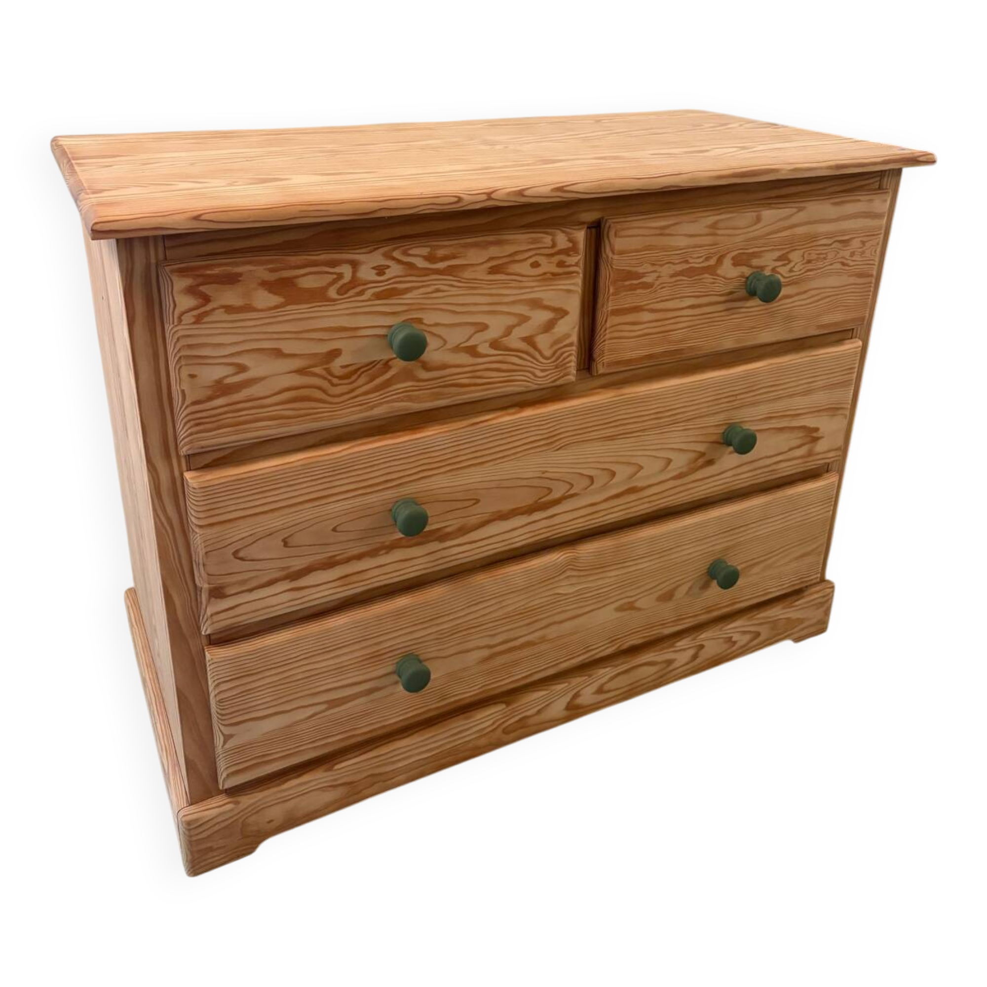 Natural pine chest of drawers - green knobs