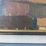 Mid-Century Modern Swedish "City Blocks" Vintage Abstract Oil Painting, Framed