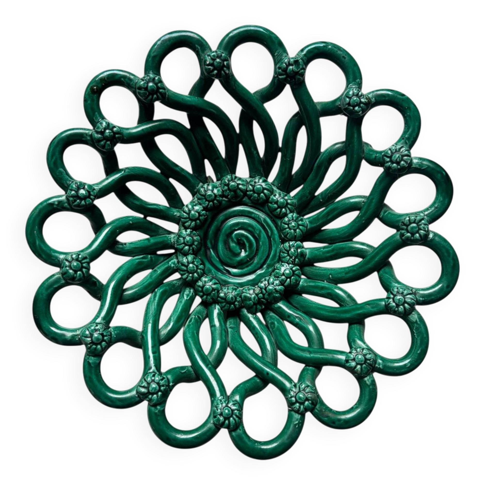 Openwork green ceramic bowl from Vallauris, 1950s.