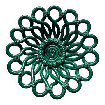 Openwork green ceramic bowl from Vallauris, 1950s.
