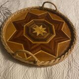 Marquetry and rattan tray