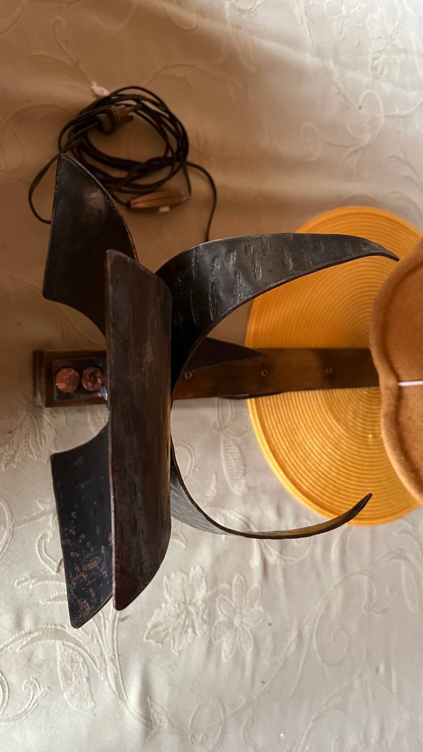 Vintage wrought iron burlap table lamp