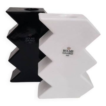 2 zigzag glass candle holders by Holmegaard