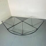 Table Basse Moderniste Furtive en Acier et Verre, Italie, années 1980
