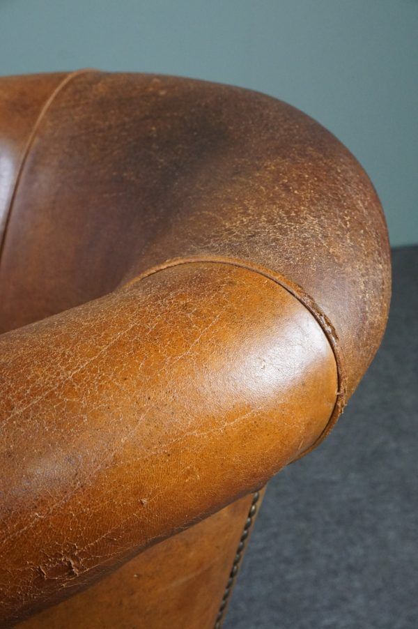 Fauteuil club en cuir de mouton robuste