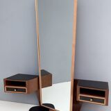 Wooden Entryway Mirror Organizer with Black Glass Tops, Italy