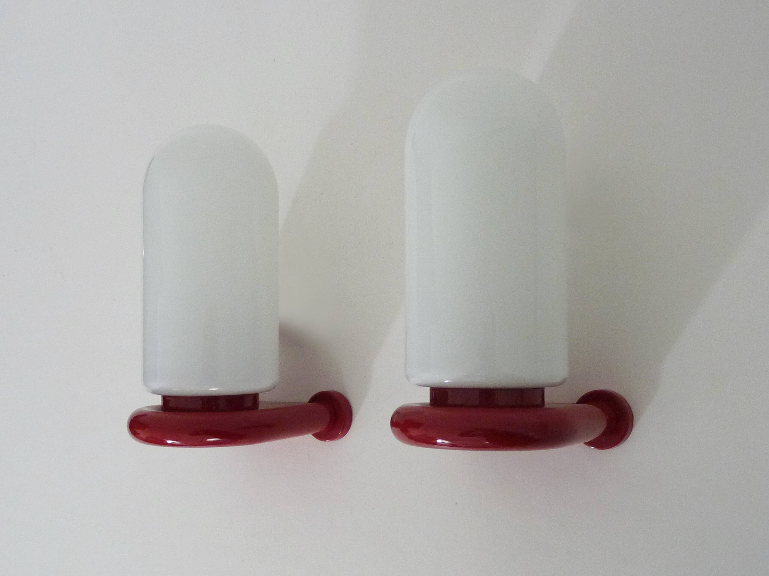 Pair of red and white Space Age wall lights 60s 70s