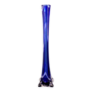 Vase solifleur bleu Murano avec détails blancs