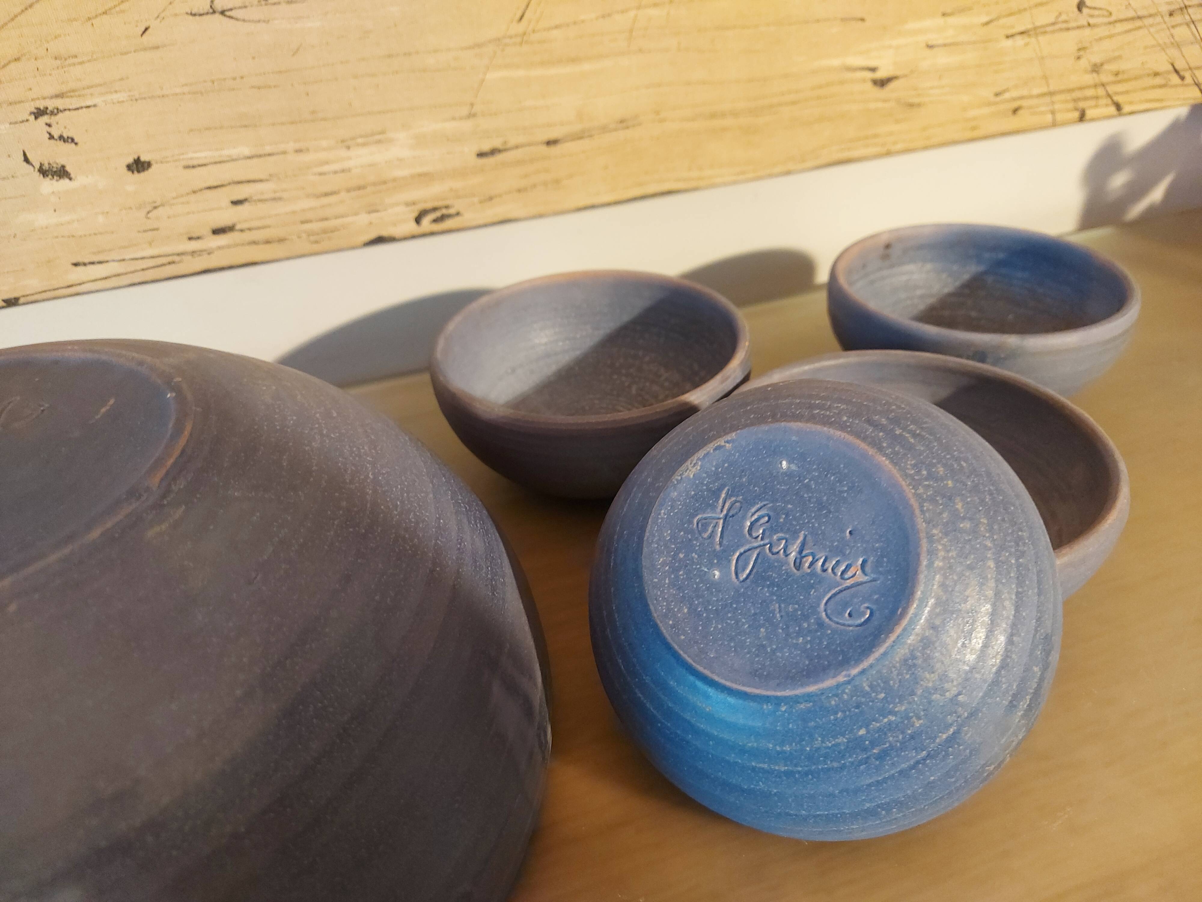 Set of 9 ceramics 60, 70'S, Jean Pierre Gasnier, Salad bowl and cups