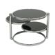 Round rotatable coffee table design black glass chrome 3 plateaus 1980s