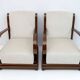 Pair of Art Dèco Italian Walnut and Velvet Armchairs and Two Ottomans, 1920