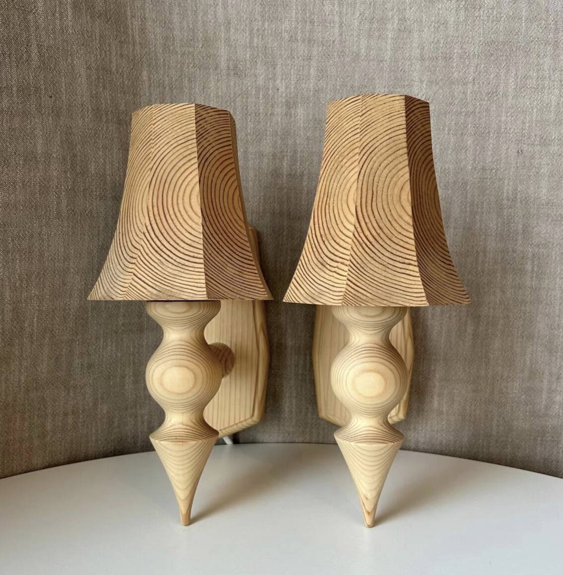 Pair wall sconces pine wood, swedish, 1970s