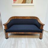 Biedermeier Sofa in Walnut Veneer & Black Teddy Fabric, Vienna, Austria, 1825