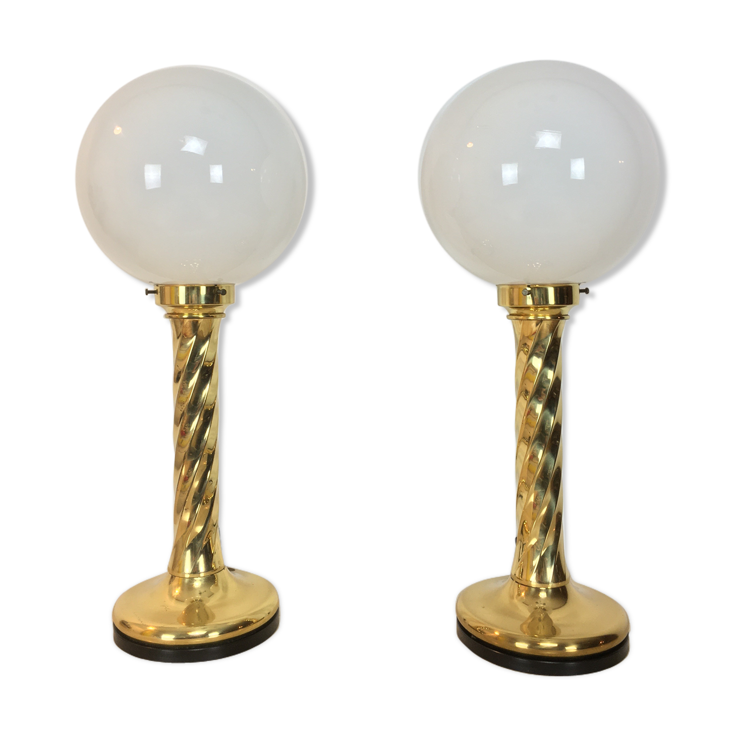 Pair of gilded column lamps Hollywood Regency style