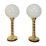 Pair of gilded column lamps Hollywood Regency style