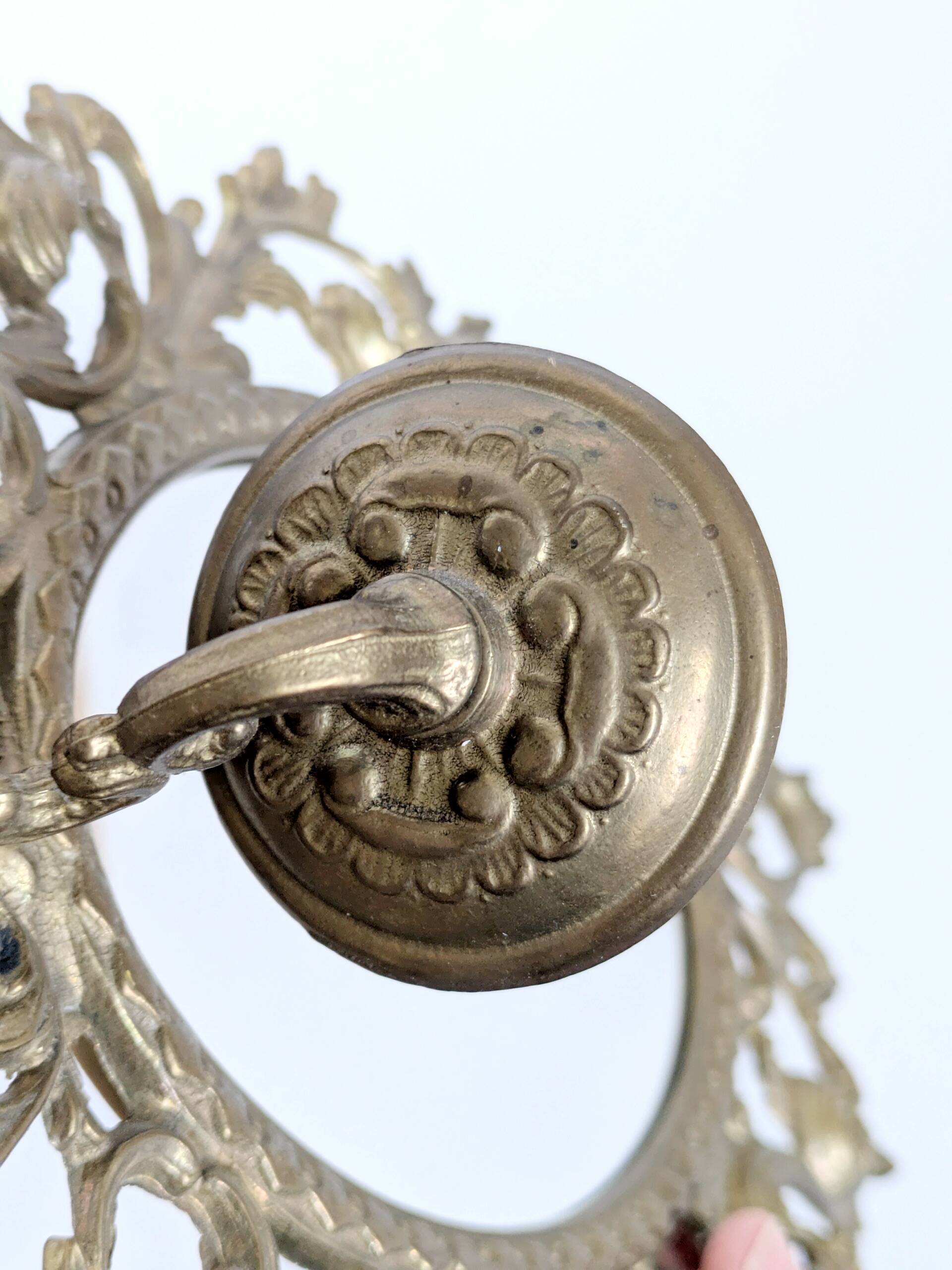 Vintage Brass Mirror Candle Holder Rococo Baroque Italy 1960s