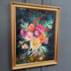 Oil on cardboard still life bouquet of flowers 1960