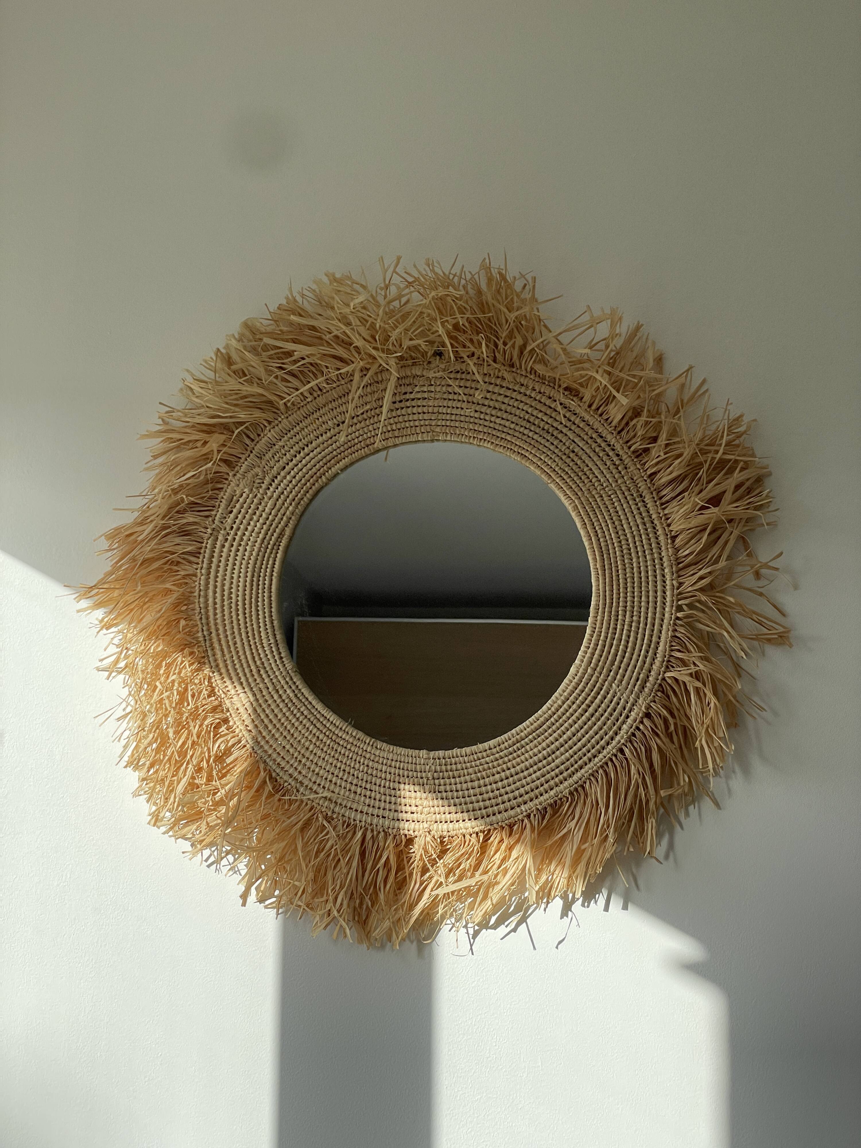 Mirror in raffia, 47 cm