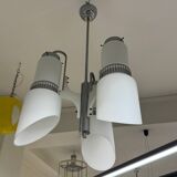 Lampadario Di Design Anni 70 3 Luci In Vetro E Acciaio Modernariato Vintage