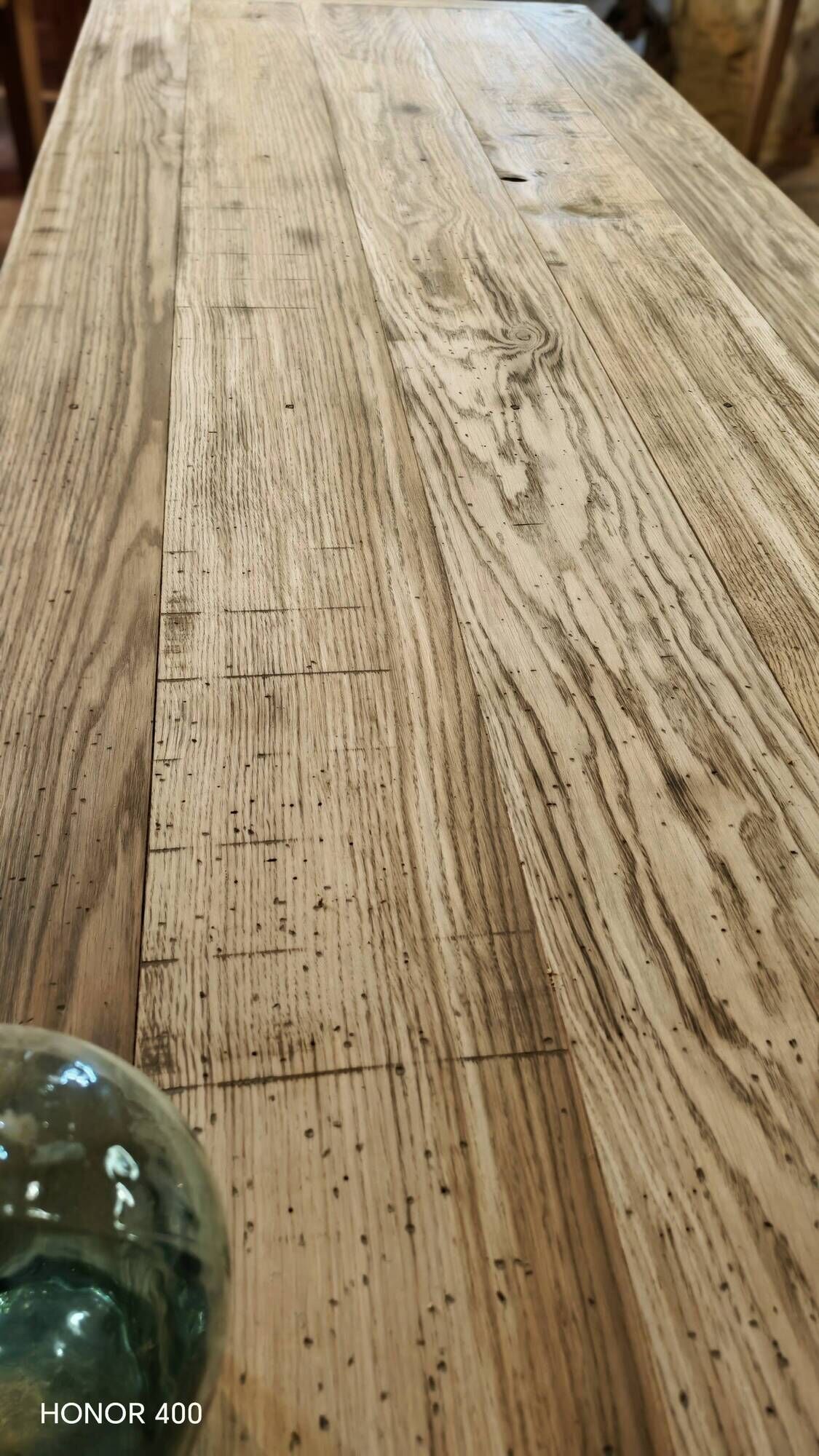 Solid oak farmhouse table "brut" 247x89, top "chocolate oak"