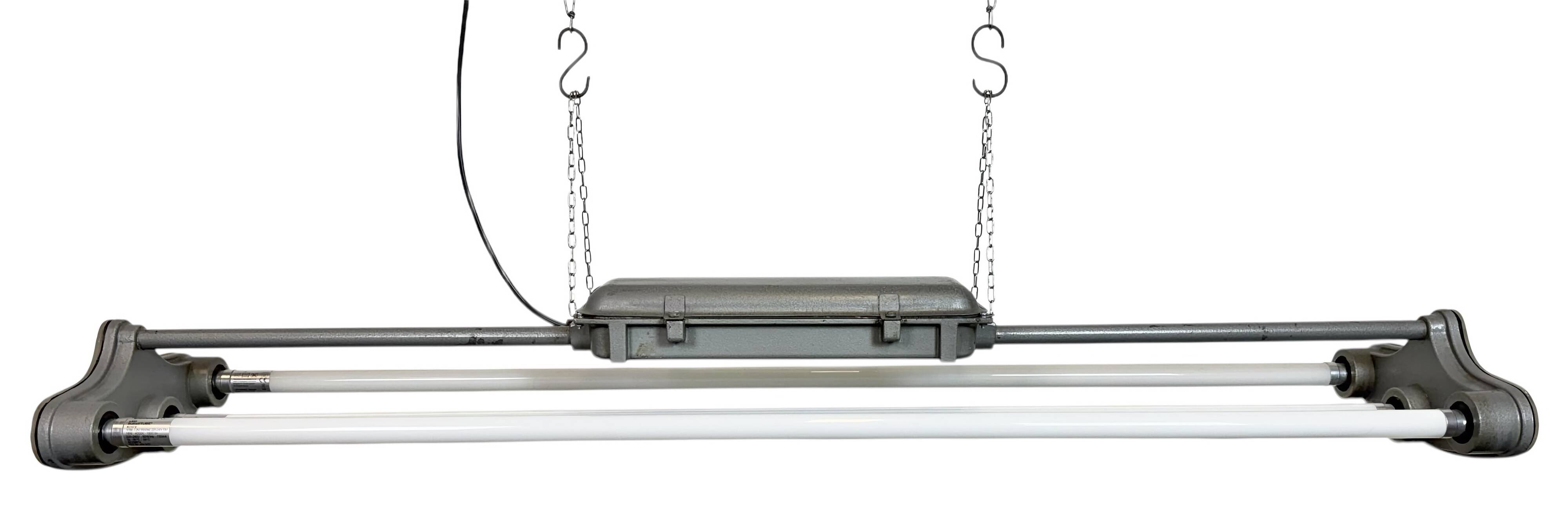 Grey Industrial Hanging Tube Light from Polam Gdansk, 1970s