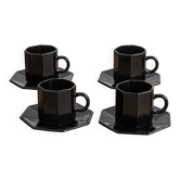 4 black coffee cups and saucers Arcoroc Octime – Esso vintage collection from the 1980s