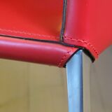 Set of 4 Zanotta armchairs in red leather