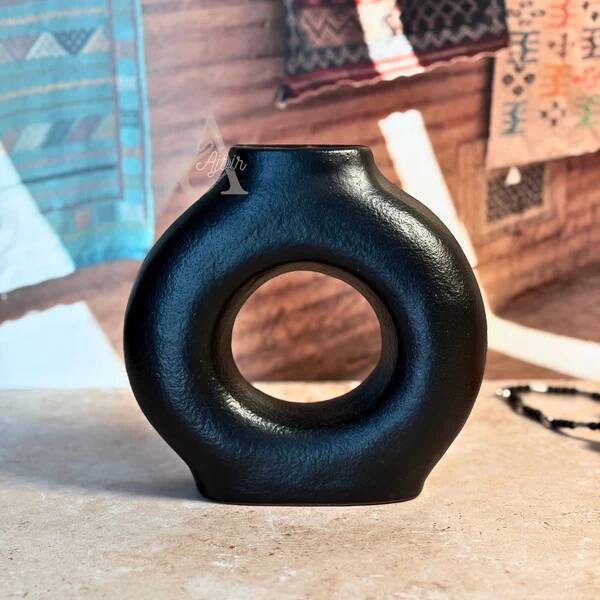 Small textured matte black Tafoukt vase