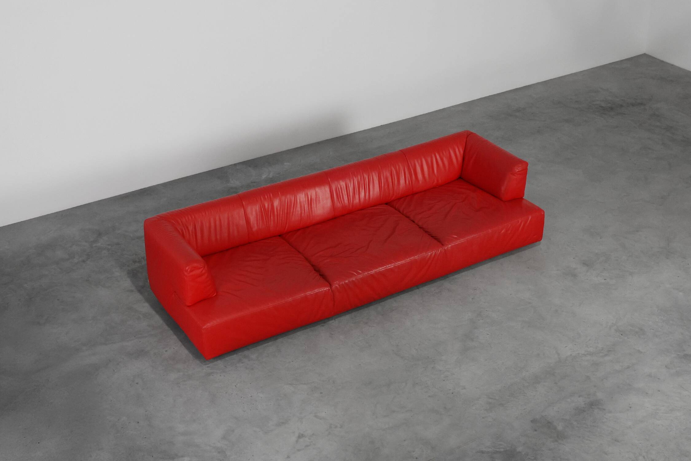 Red Mid-century 3-seater Leather Sofa by Edra, Italy 2000