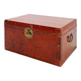 Chinese red lacquered leather trunk from the early 20th century.