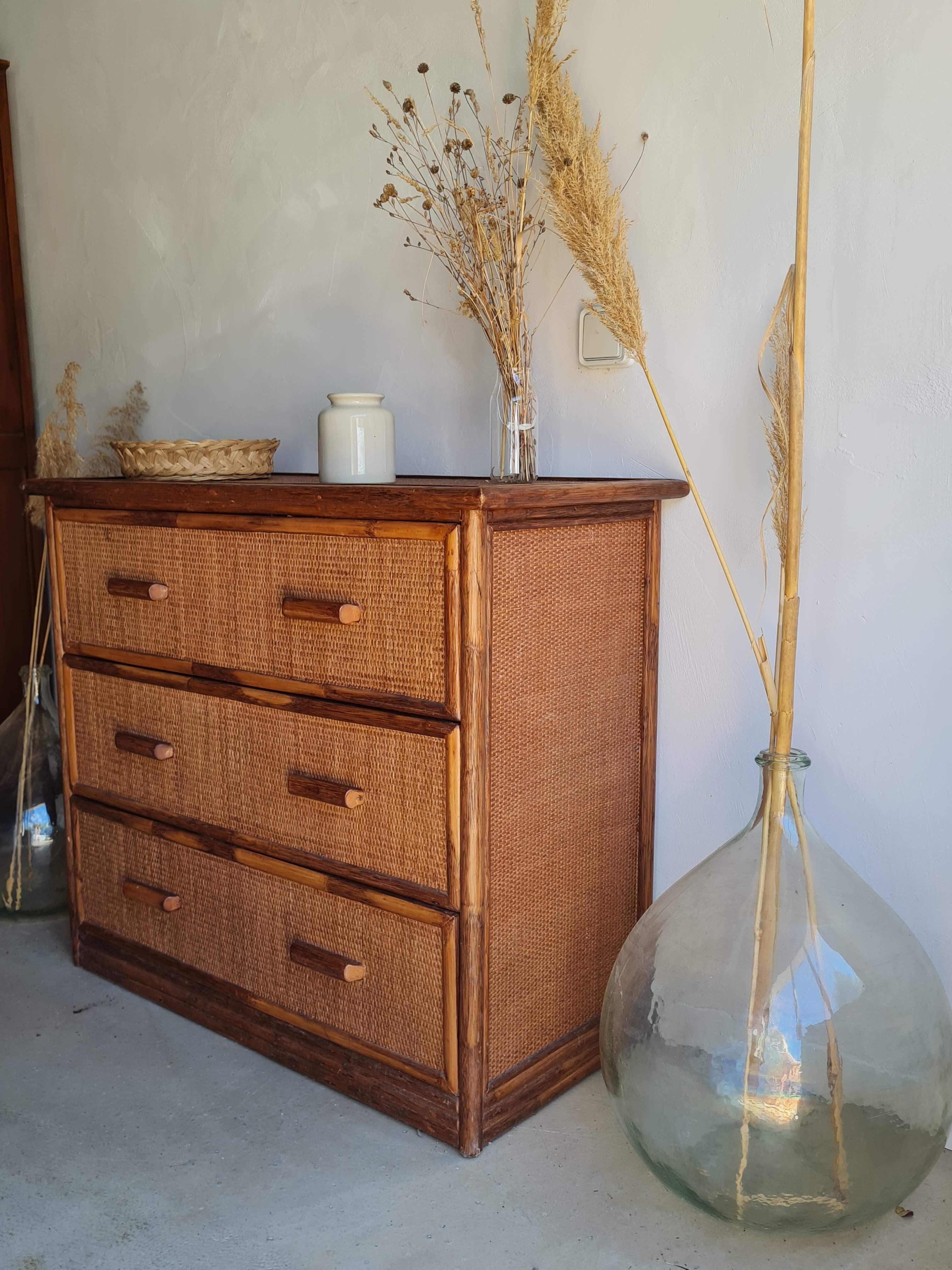 Vintage rattan chest of drawers