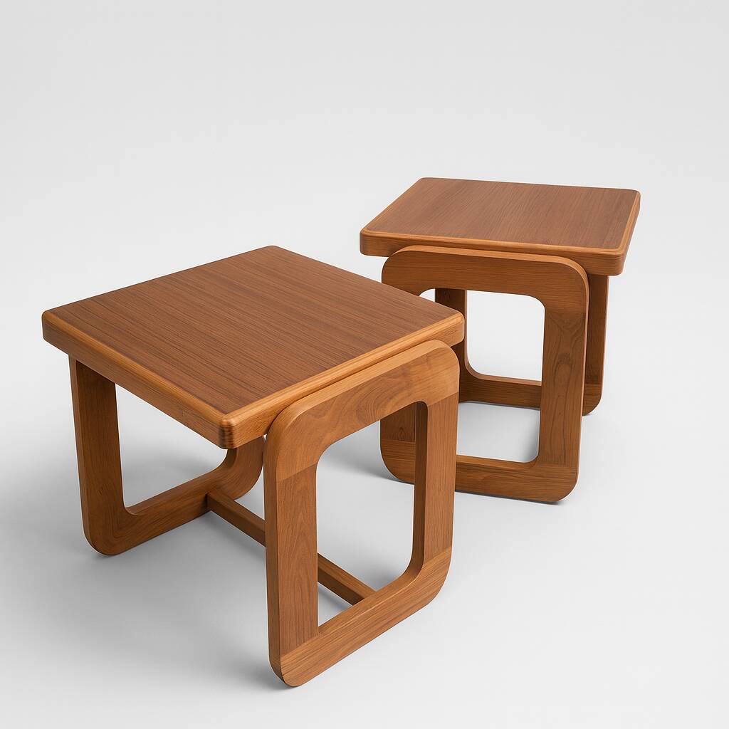 Pair of Brutalist Side Tables, Beech Wood, 1970s, Germany