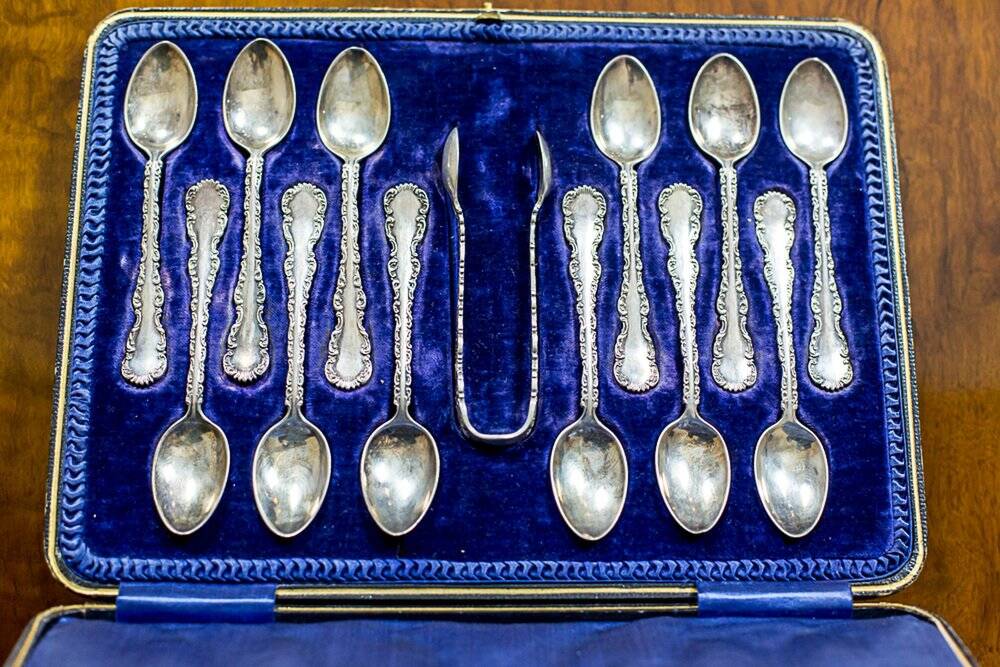 Antique English Silver Teaspoons, 1906, Set of 13