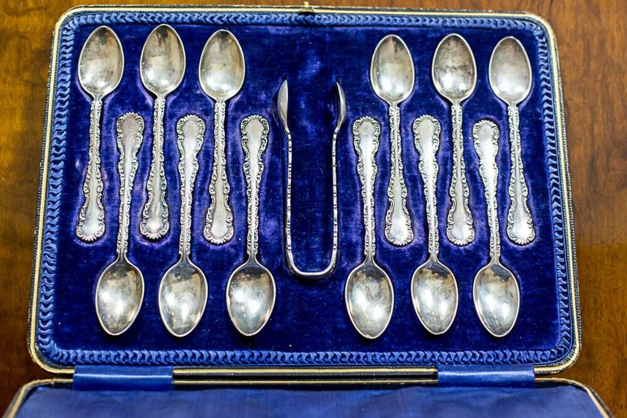Antique English Silver Teaspoons, 1906, Set of 13