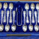 Antique English Silver Teaspoons, 1906, Set of 13