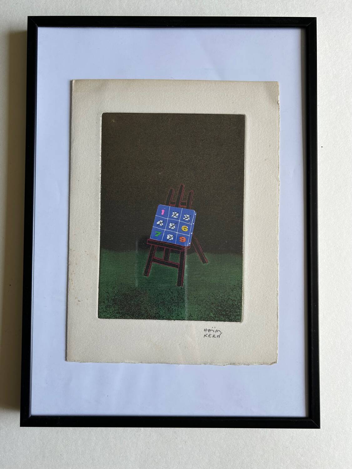 Œuvre Collage Le Chevalet d'Haim Kern. Signature.