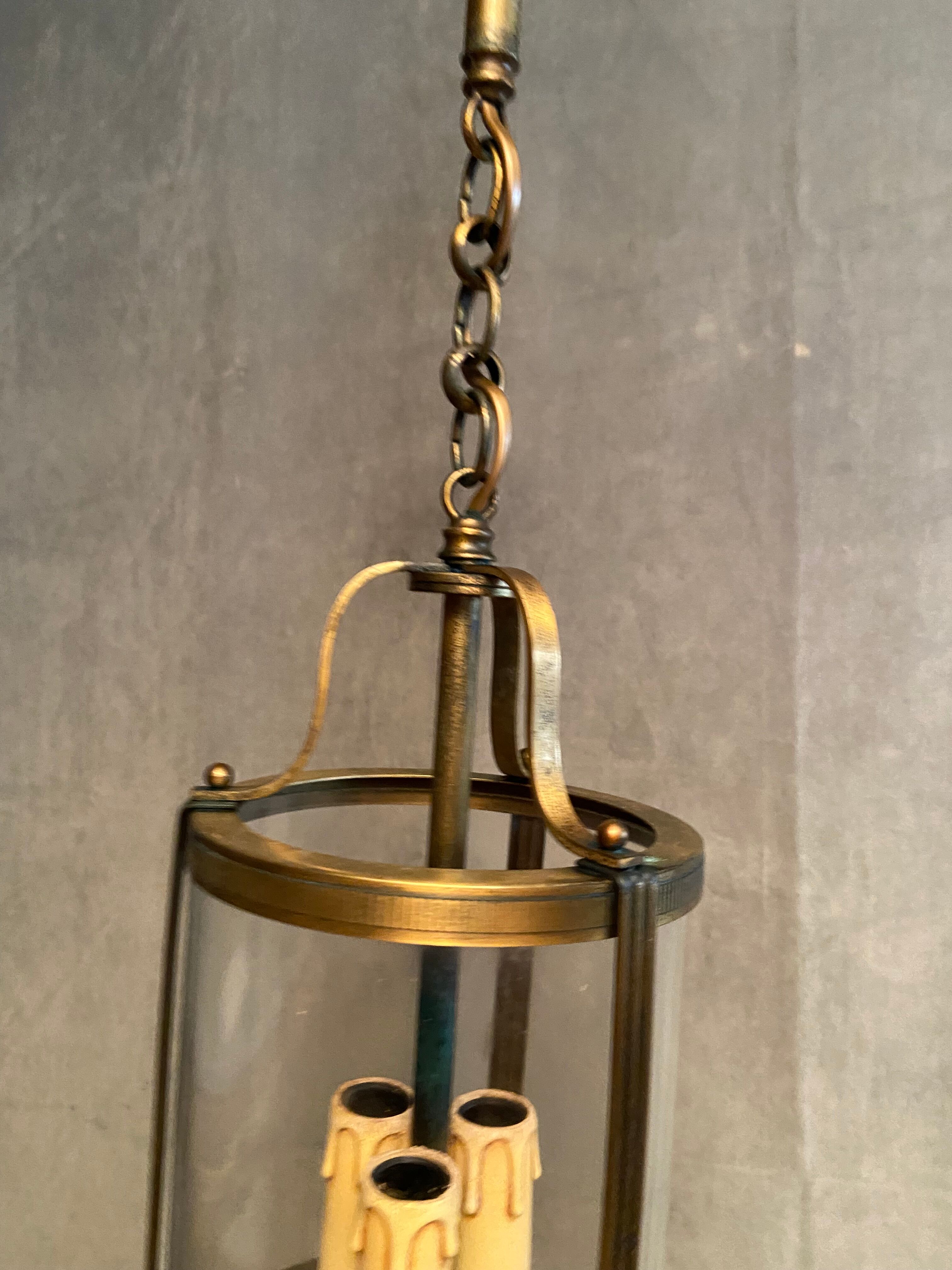 Brass vestibule lantern chandelier and glass cylinder